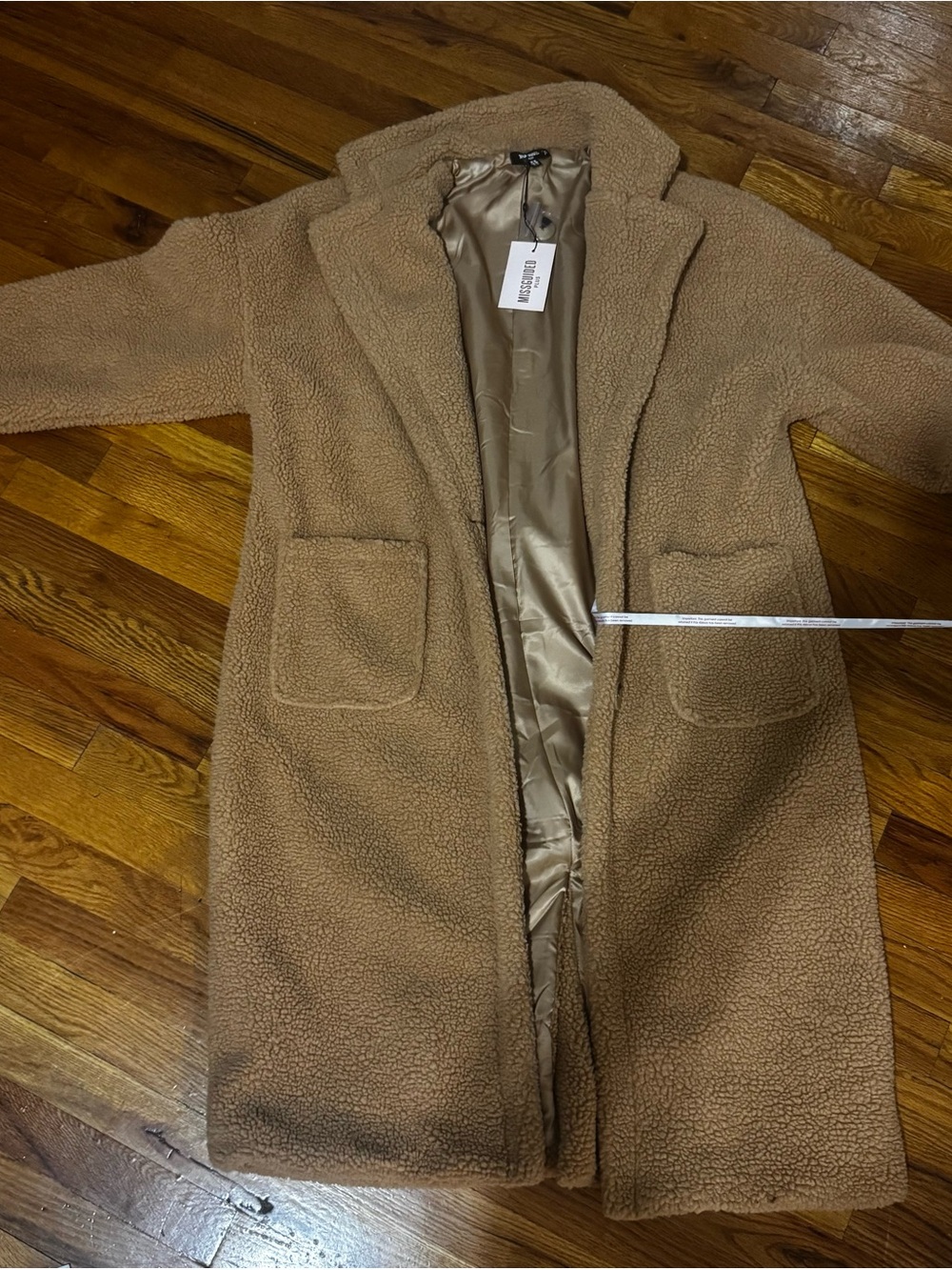Missguided Camel Teddy Longline Coat